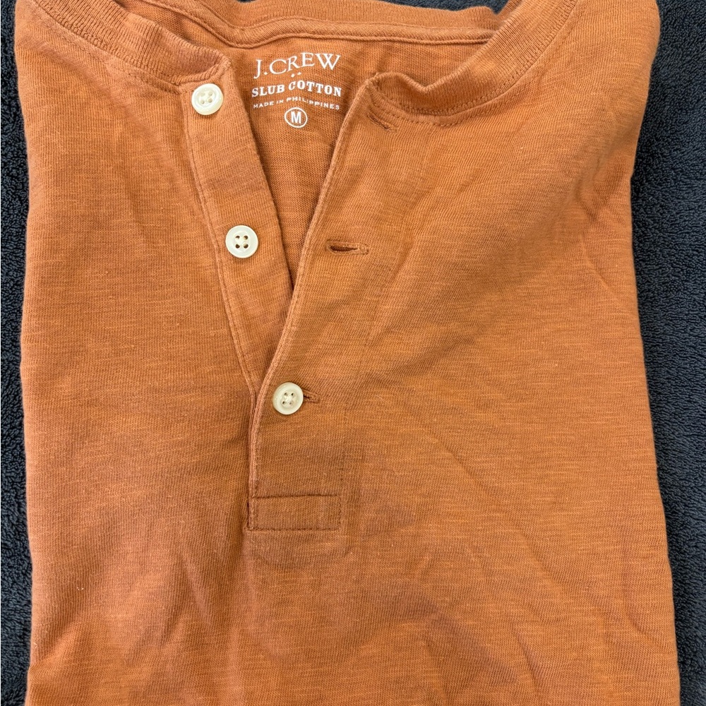 J. Crew Men's Slub Cotton Henley Shirt - Burnt Orange